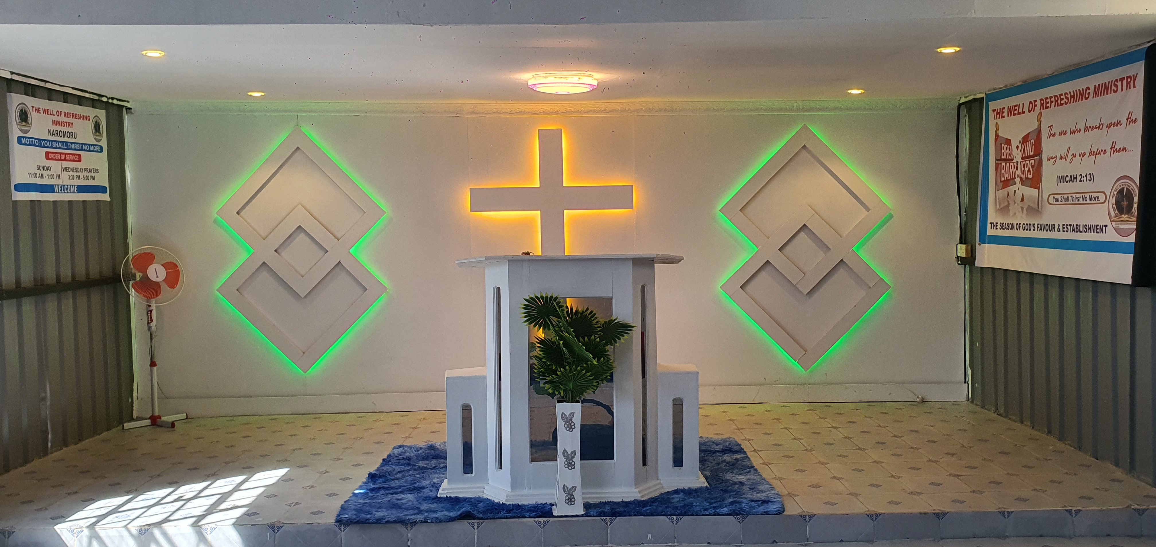 The altar inside The Well of Refreshing Ministry, where the congregation gathers to worship