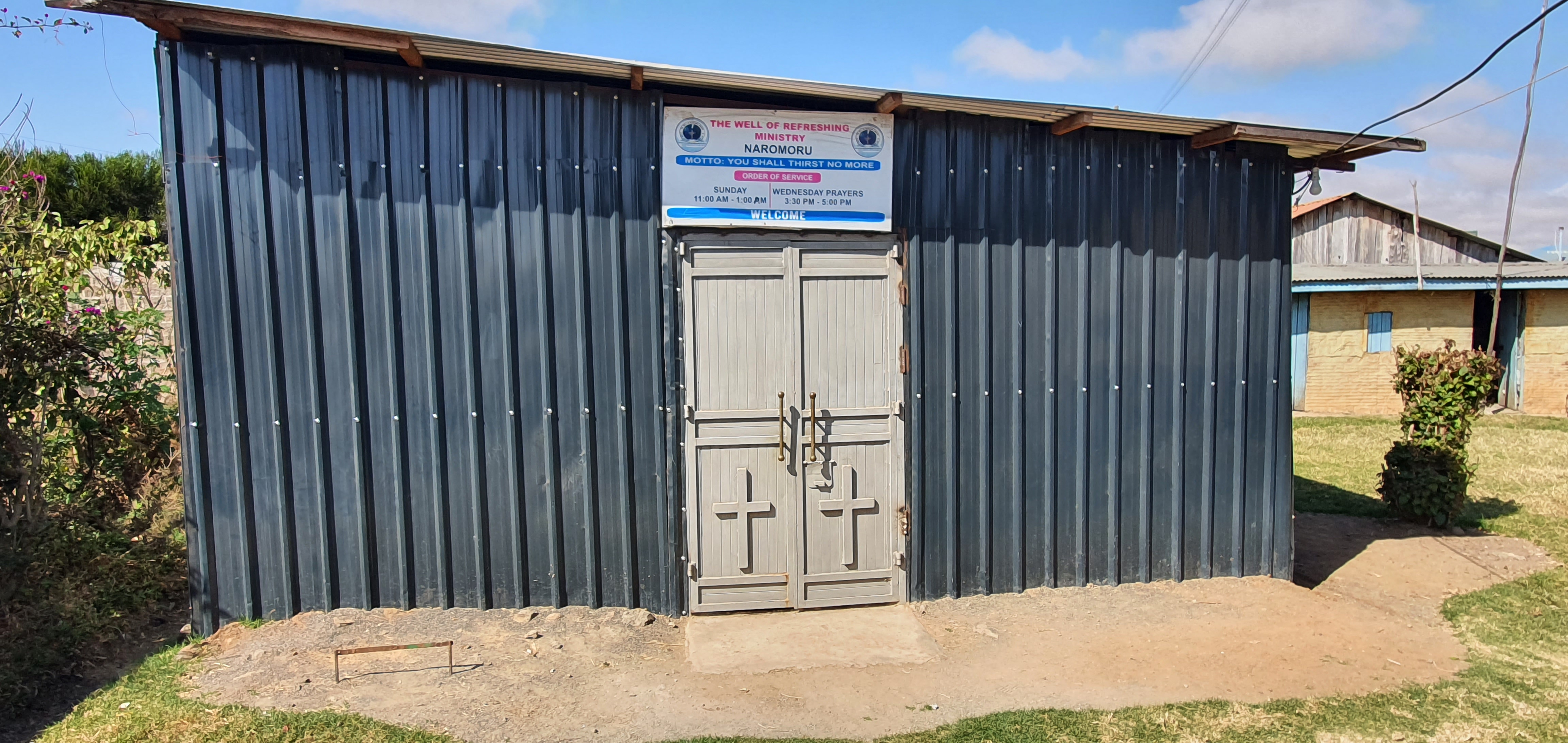 The front of The Well of Refreshing Ministry's church building in Naro Moru, Kenya